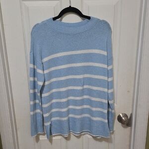 LOFT Light Blue and White Striped Sweater